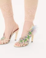 Valentino Dans Le Foyer Sandal In Moiré Fabric With Floral Embroidery And Feathers 105Mm - Image 7